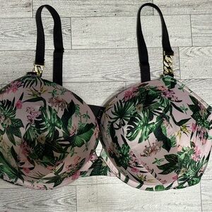 Victoria's Secret Pink Floral Molded Bra with Green Leaf Print